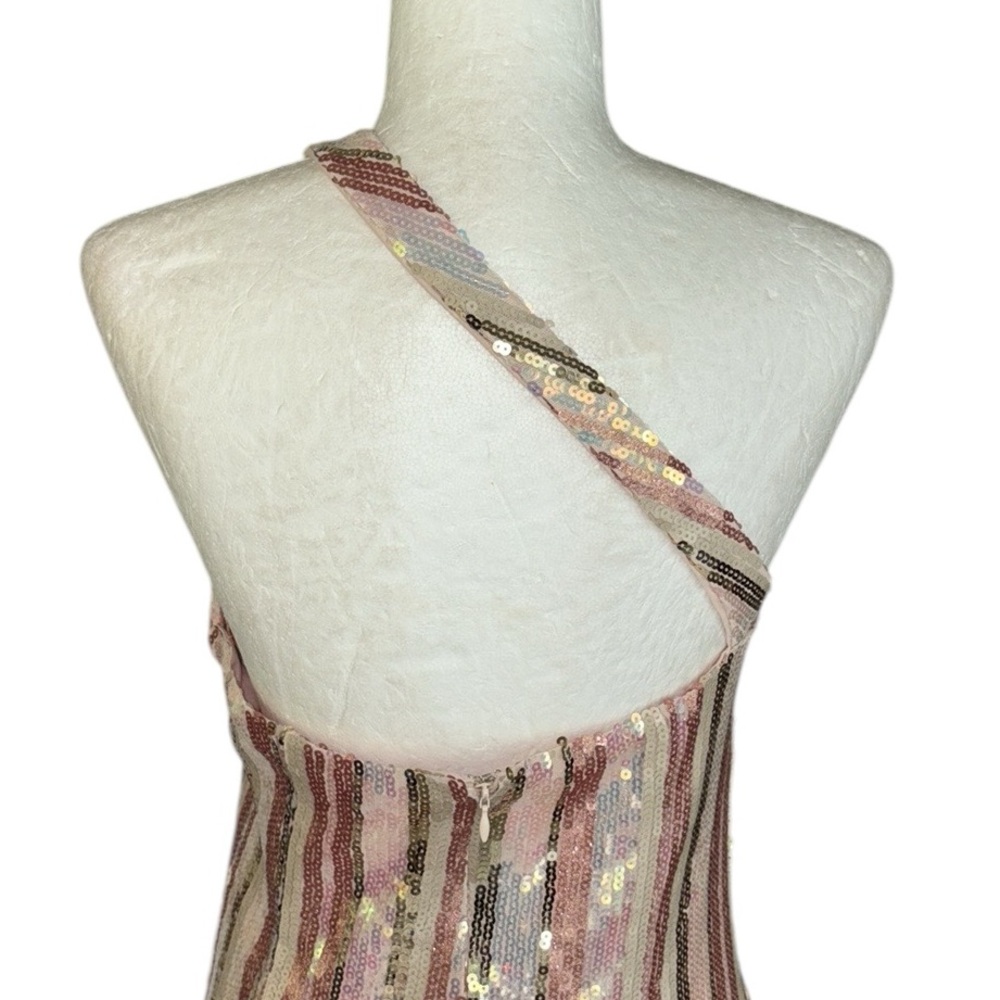 NWT Superdown Revolve Cicely Gold Iridescent Sequin One Shoulder Mini Dress - L - Picture 9 of 15